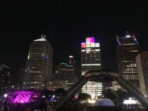 Hart Plaza during Movement Festival at night.